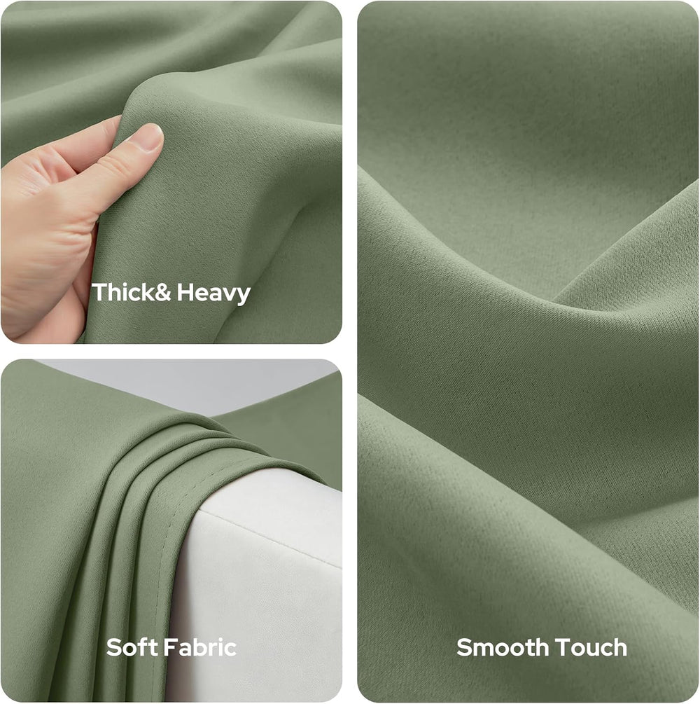 HOMEIDEAS Sage Green Blackout Curtains for Bedroom 52 X 84 Inch Length 2 Pane...