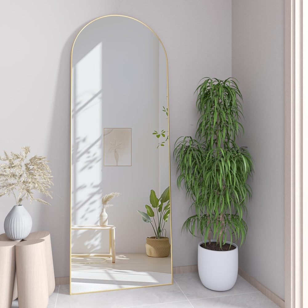 Full Length Mirror, 56"x16" Arch Floor Mirror with Stand, Gold Arch...
