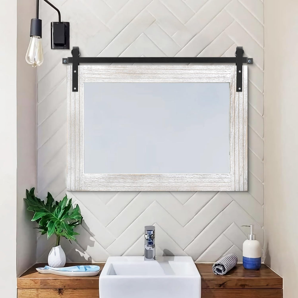 AAZZKANG Large Barn Door Mirror with Wood Framed Rectangle Mirrors for Wall B...