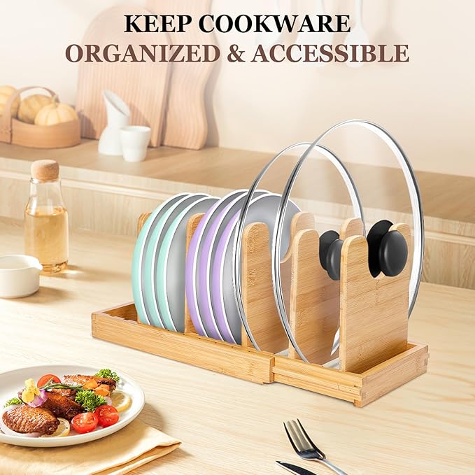 Bamboo Pot Lid Organizer, Pots and Pans Organizer Inside Cabinet, Pot Lids
