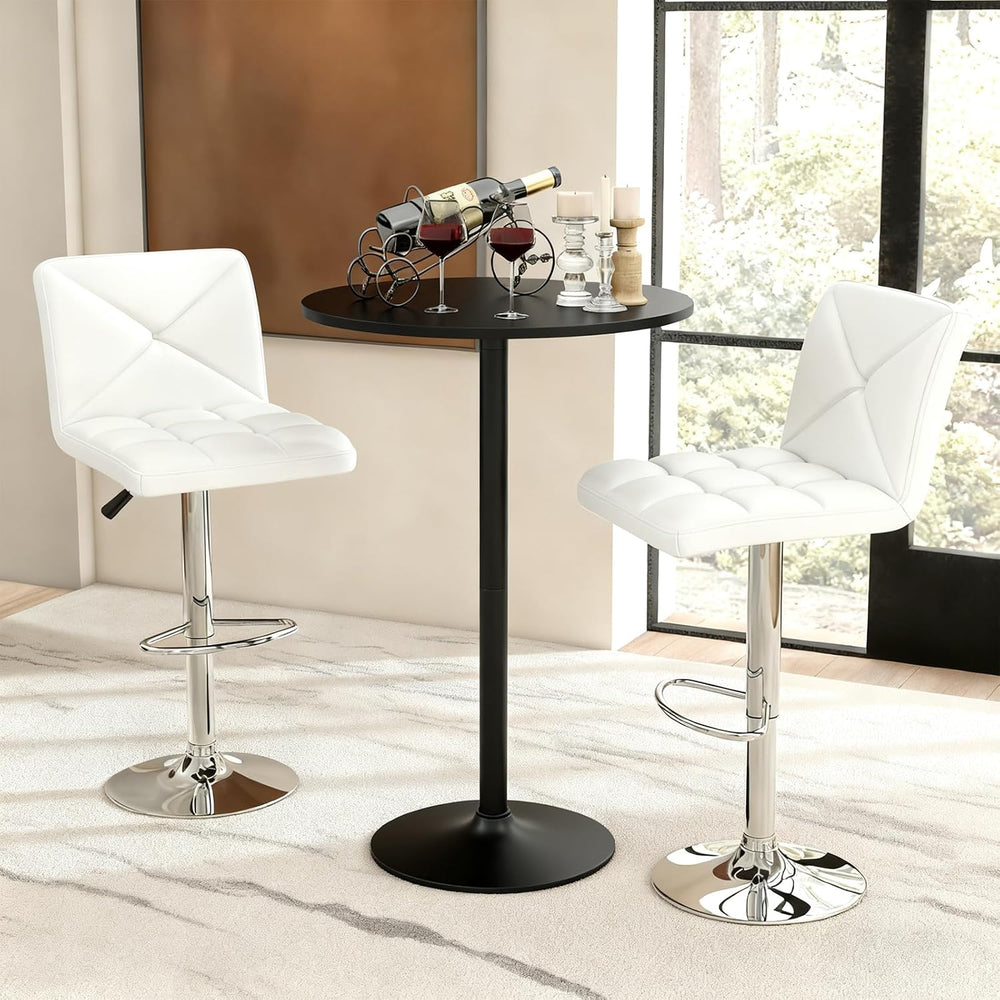 COSTWAY 3 Pieces Bar Table Set, Round Cocktail Table and PU Leather Adjustabl...