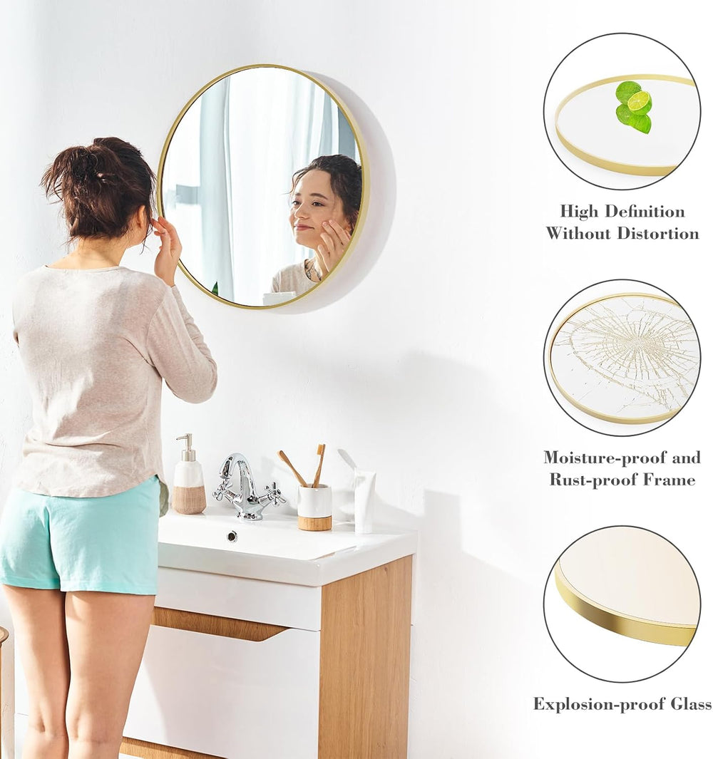 Sweetcrispy 24 Inch Round Wall Mirror, Bathroom Mirror for Over Sink
