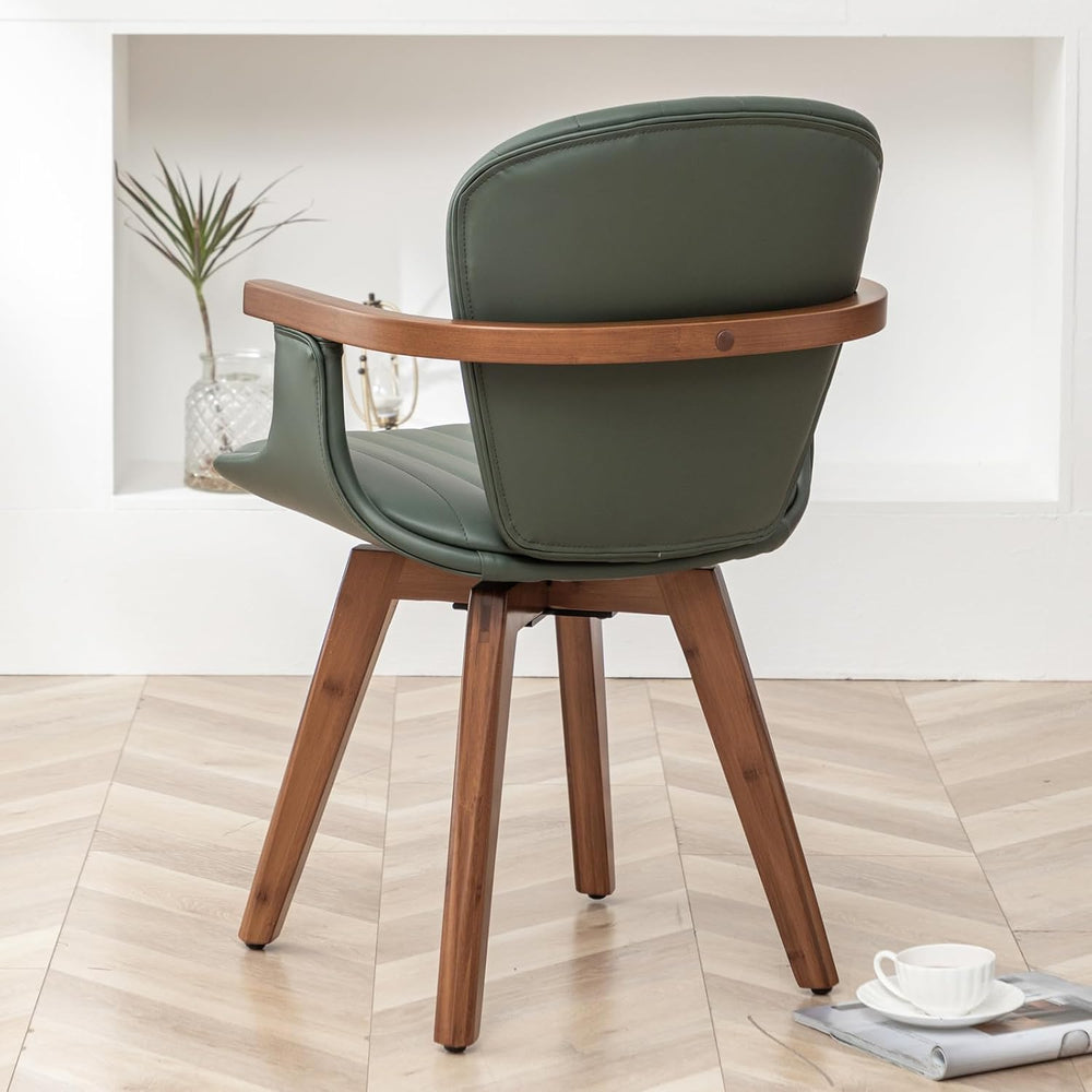 LUNLING Swivel Dining Room Chairs Set of 2, Mid Century Modern Green Faux Lea...