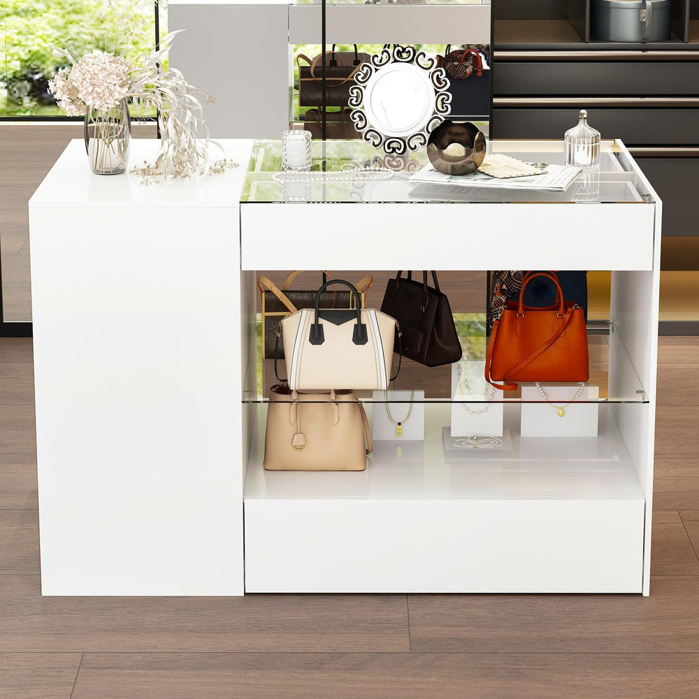 Glass Display Cabinet Closet Island, Glass Top Storage Cabinet for Retail, Co...