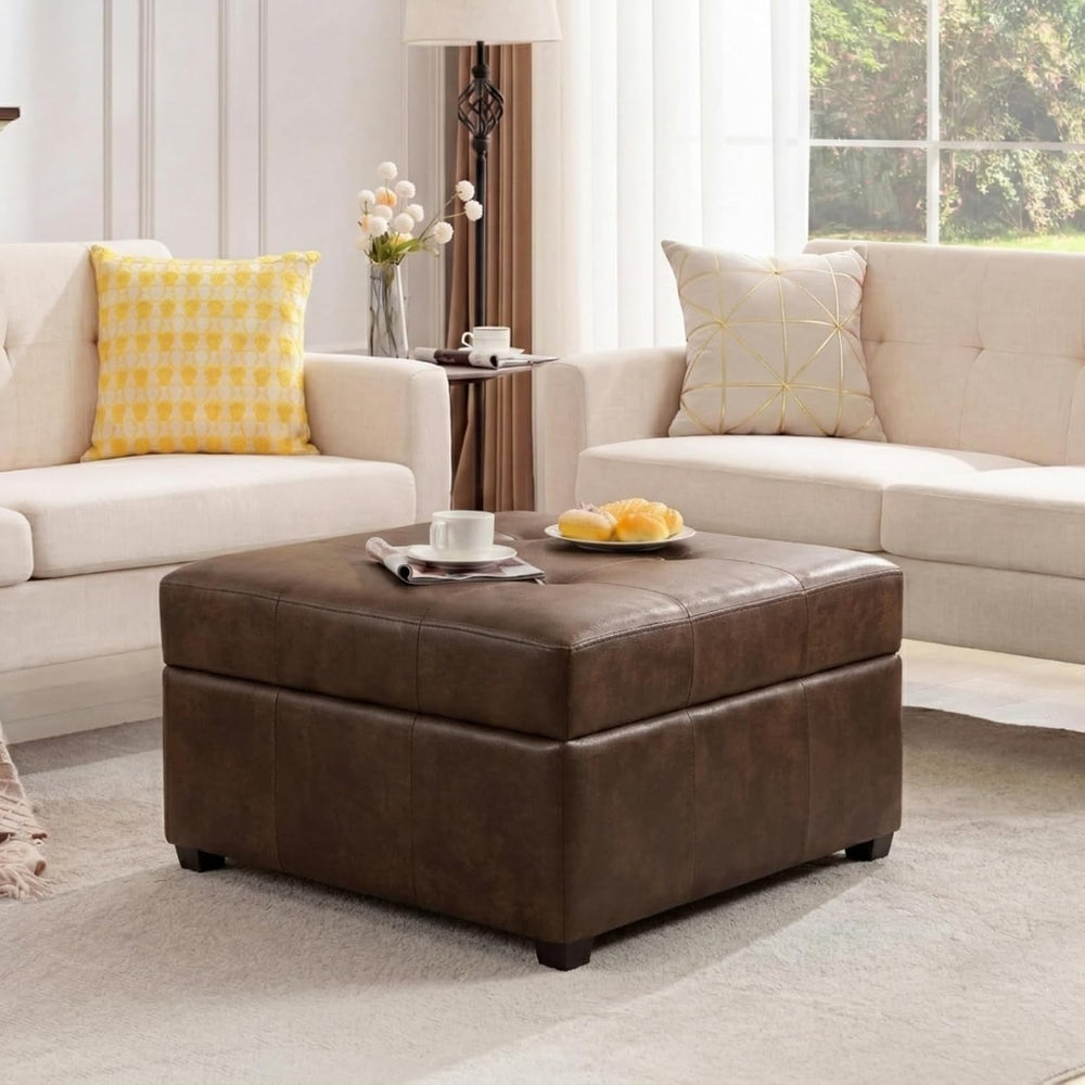 Homebeez 28" Faux Leather Storage Ottoman Bench, Button Tufted Ottoman |...
