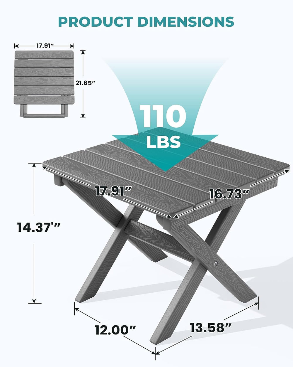 SERWALL Small Folding Outdoor Side Table Set of 4, Gray