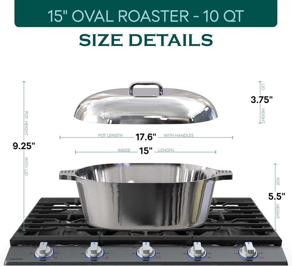 Cast Aluminum Oval Dutch Oven with Lid - 10 QT Heavy Duty & Lightweight R...