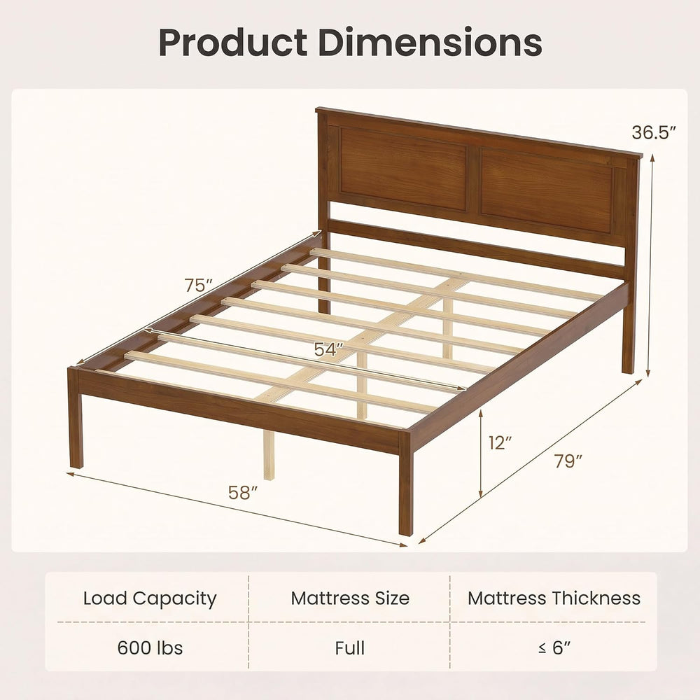 Full Size Bed Frame with Solid Wood Legs and Wooden Slats