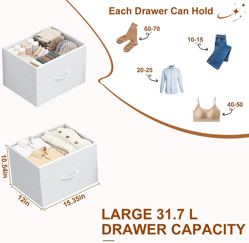 Metal Closet Organizers and Storage with Fabric Drawers, 3-Tier Heavy Duty