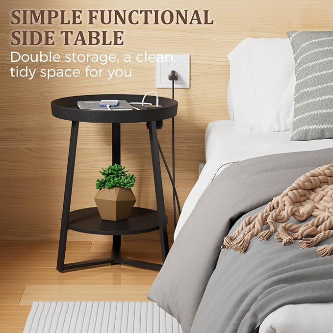 Gadroad Round End Table with Charging Station, USB Ports and Anti-Drop Fence,...