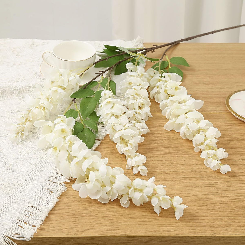 4pcs 47.2in Artificial Fake Wisteria Hanging Flower Garland Silk(white)