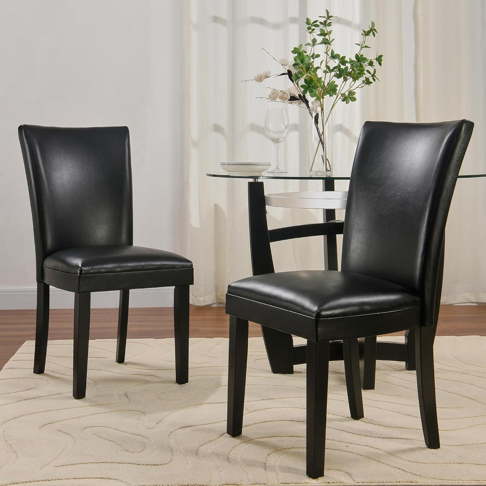 Set of 2 Black Dining Chairs, Modern Upholstered Parsons Chairs with Wooden L...