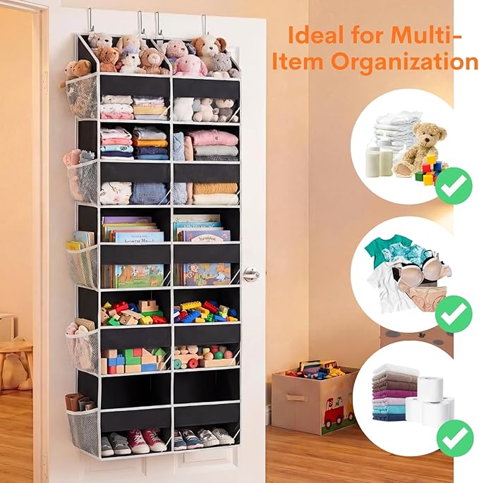 Over the Door Organizer 5 Tiers, Extra Large Behind Door Storage of 10
