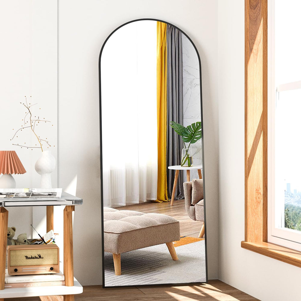 Full Length Mirror, 56"x16" Arch Mirror Floor Mirror with Stand, Bl...