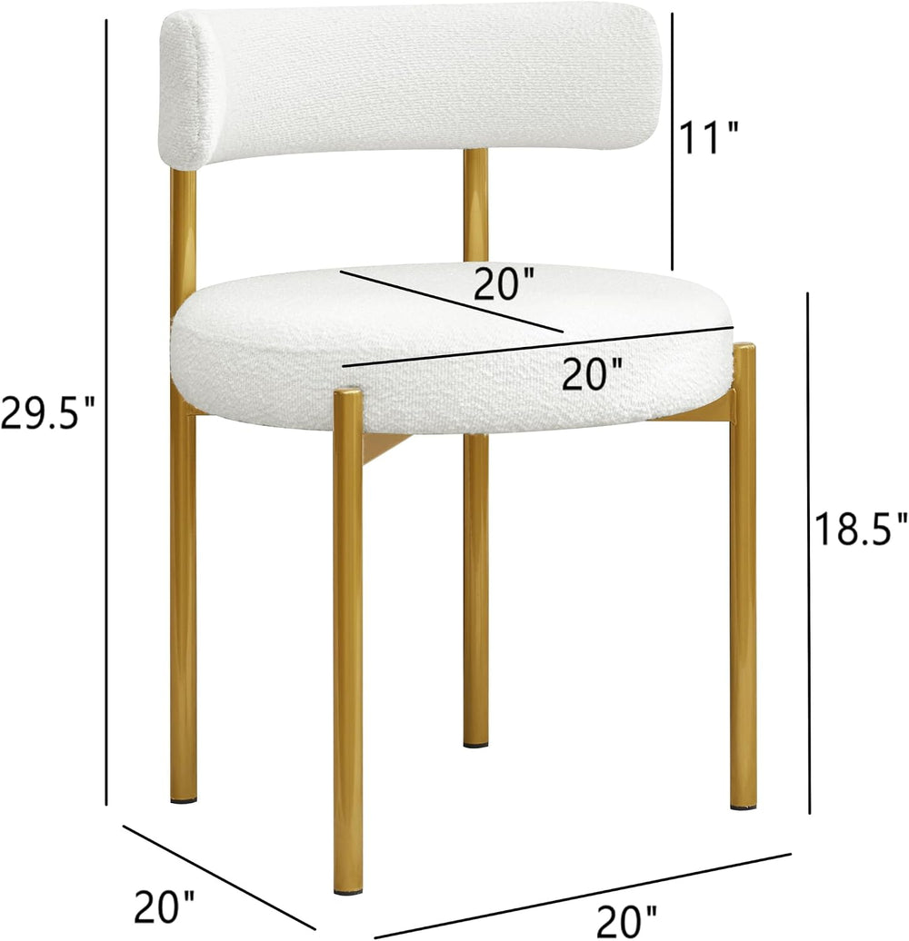 Boucle Dining Chairs Set of 4, Gold Legs, White