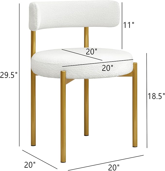 Boucle Dining Chairs Set of 2, White Dining Chairs with Upholstered Seat and ...