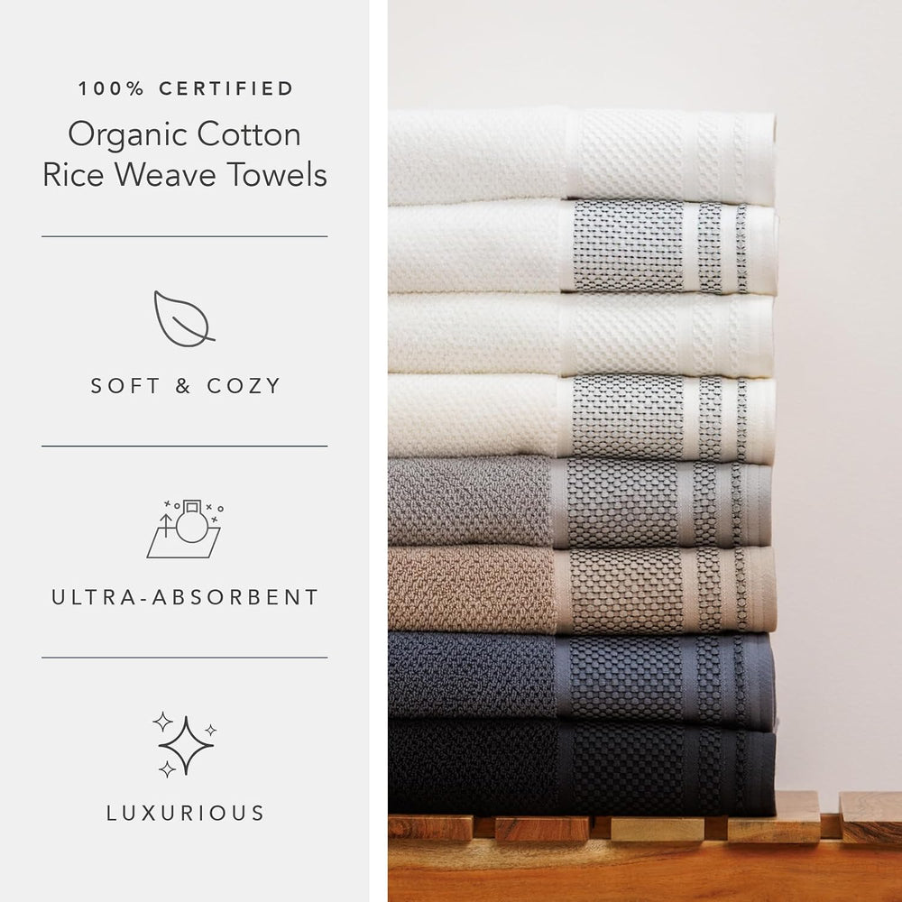 Texere 100% Organic Cotton Rice Weave Jacquard 700 GSM Luxury Bath Towel Set ...