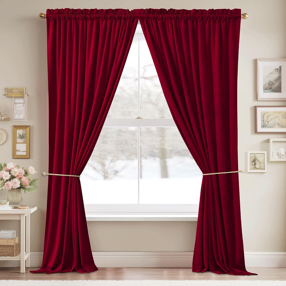 StangH Theater Red Velvet Curtains for Living Room Christmas Decor 2 Panels