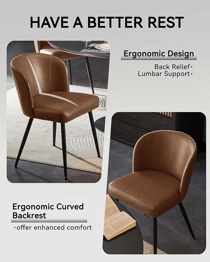 Dining Chairs Set of 2, Upholstered Kitchen Chairs with Faux Leather Cushion ...