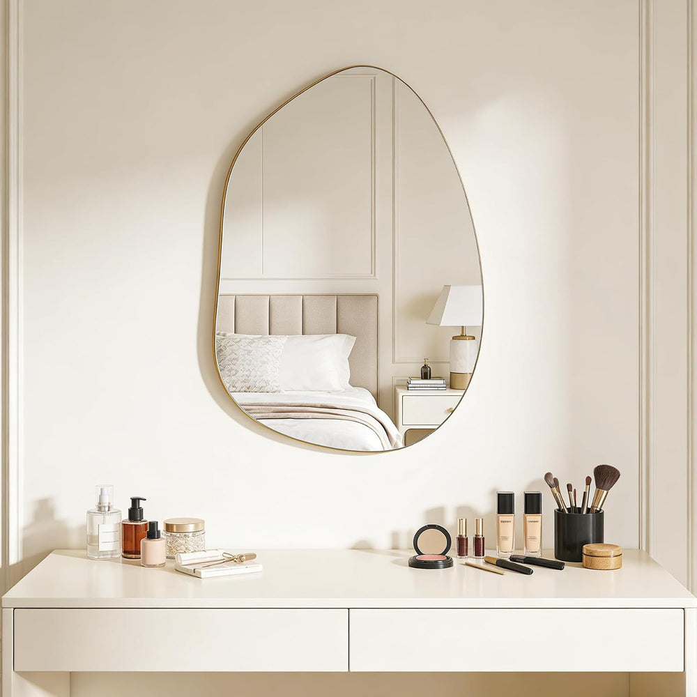 Irregular Asymmetrical Wall Mirror, 28x20 Inch Gold Bathroom Mirror