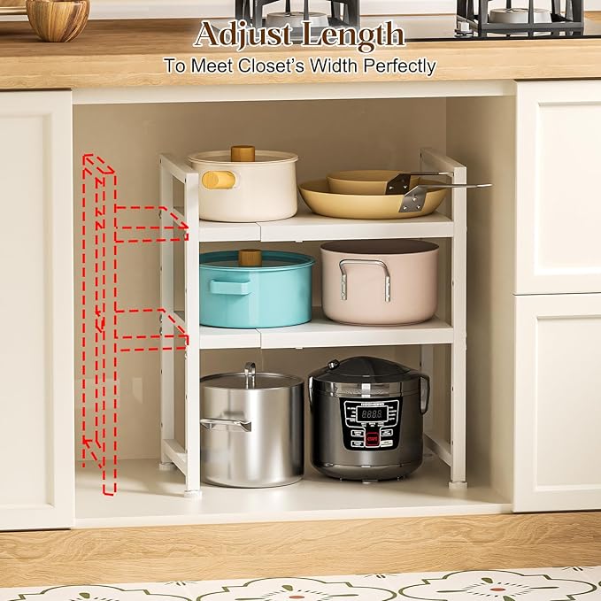 2-Tier Expandable Kitchen Storage Shelf, 150LBS Heavy Duty Metal Shelving Units