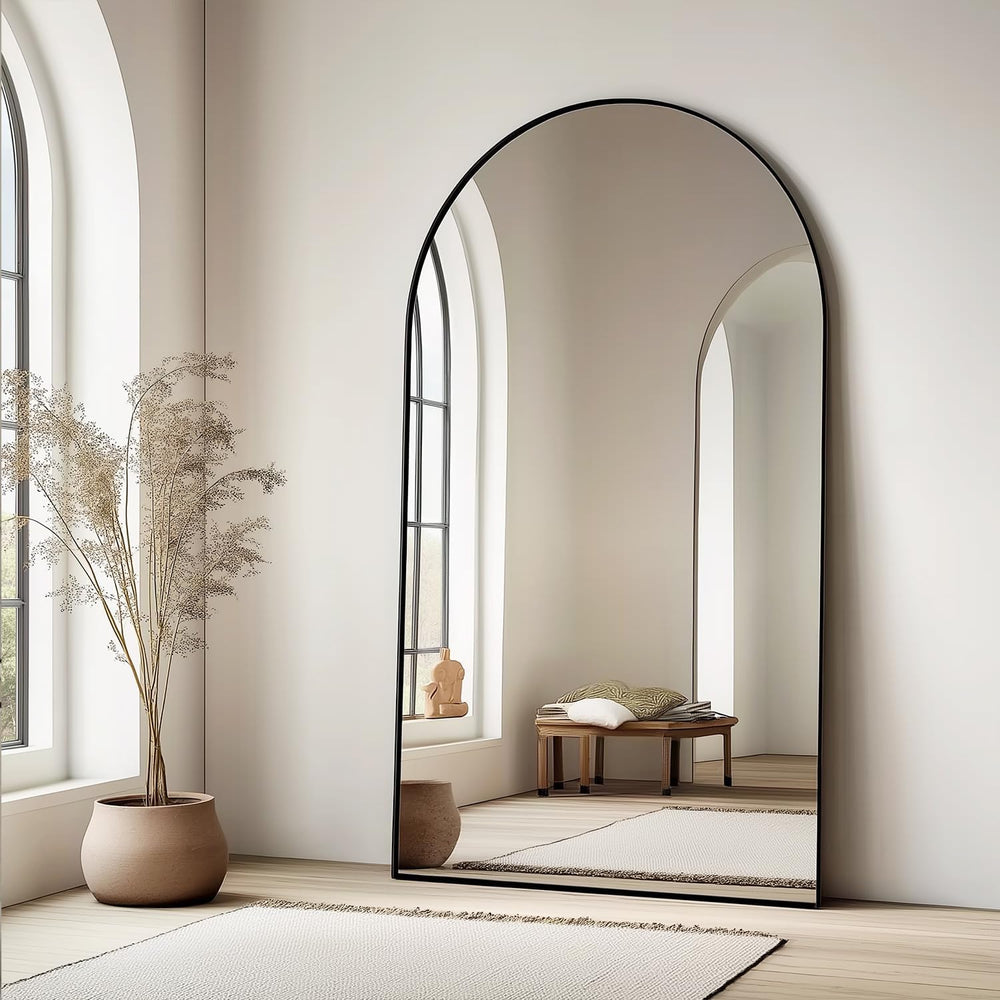 Arched Full Length Mirror, 76"x34" Large Floor Mirror, Black