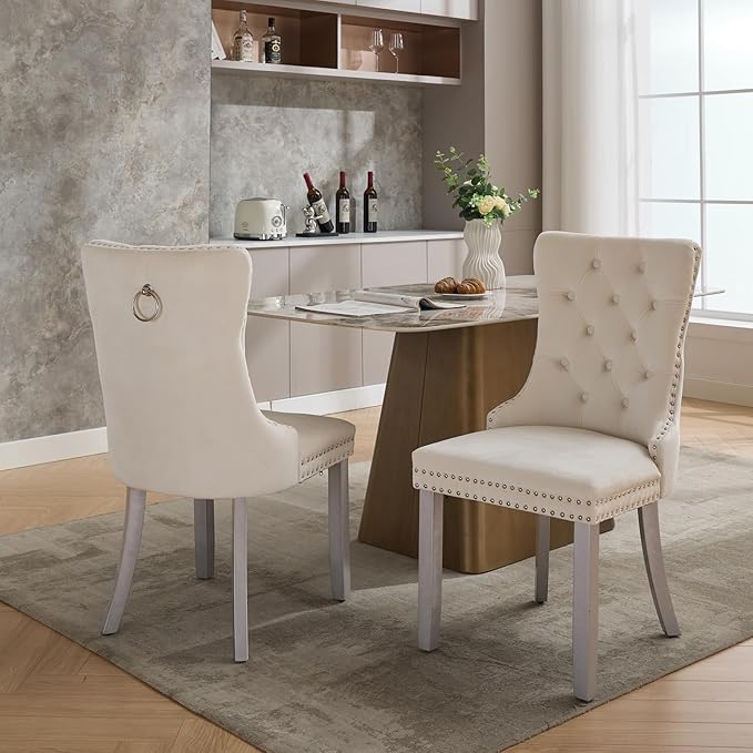 Velvet Dining Chairs Set of 2, Kitchen & Dining Room Chairs, Upholstered ...