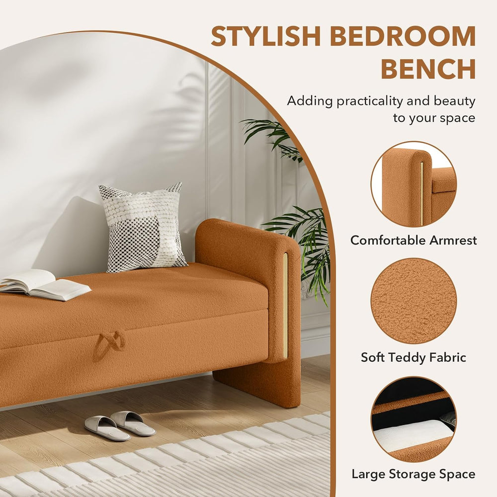 NIOIIKIT 52" Storage Ottoman Bench, Teddy Upholstered Storage Bench with...