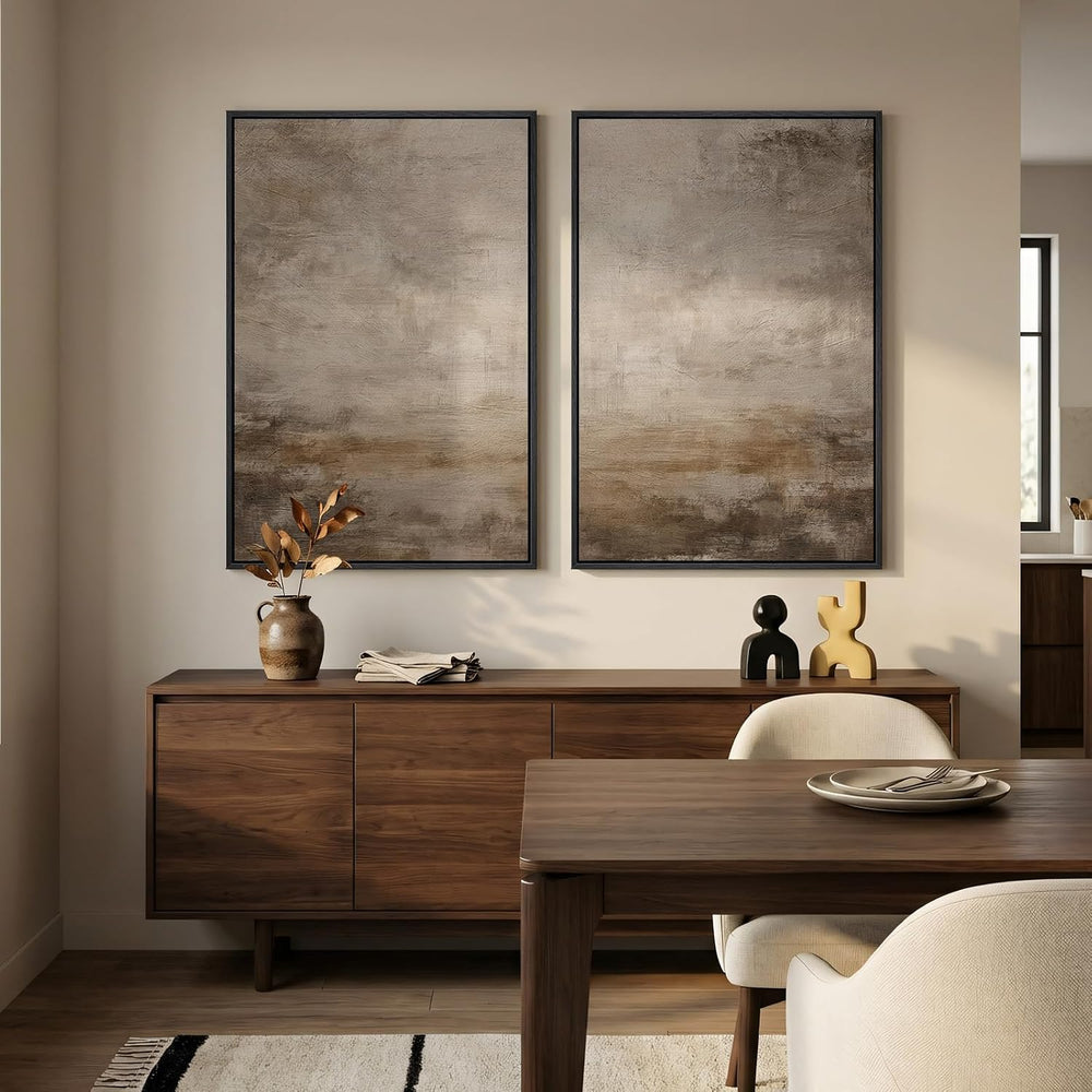 Large Framed Neutral Brown Abstract Wall Art for Living Room, 24x36 Inch