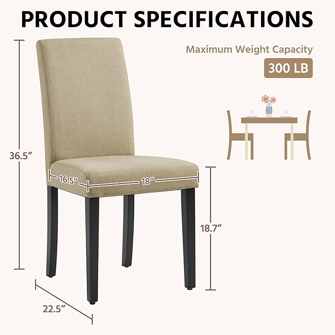 Yaheetech Dining Chairs Set of 2 Fabric Upholstered Parson Kitchen Chairs wit...