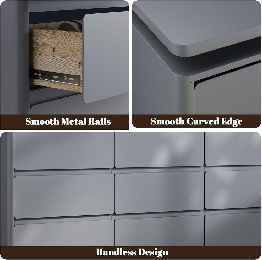 Gyfimoie 9 Drawer Dresser for Bedroom, 62.99" Long Gray Chest of Drawers...