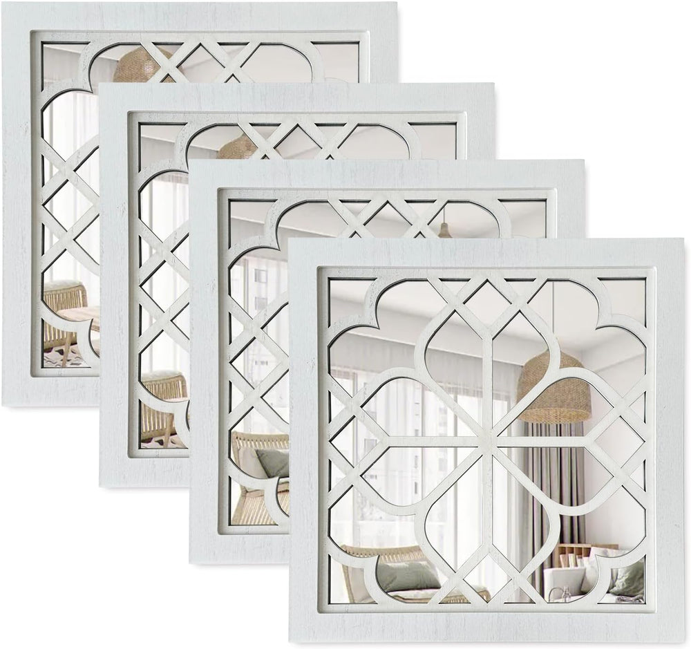 ZEXUIRU 4 Set Rustic Wall Mirrors for Bedroom Bathroom Living Room Entryway W...