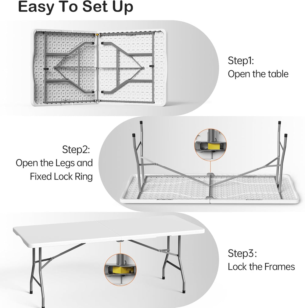 VSOAEIL Set of 2 6 Foot Folding Table for Indoor Outdoor, Portable Heavy Duty...