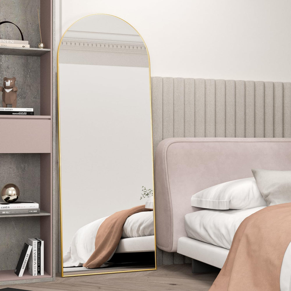Full Length Mirror, 56"x16" Arch Floor Mirror with Stand, Gold Arch...