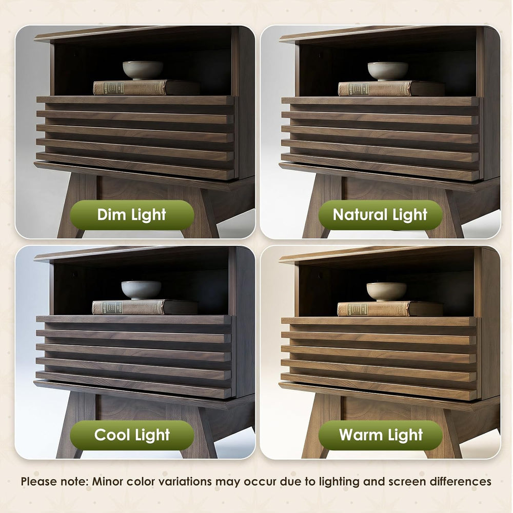 AODK 19 Inch Wide Fluted Nightstand Set of 2 with Drawer, Dark Walnut | Open ...