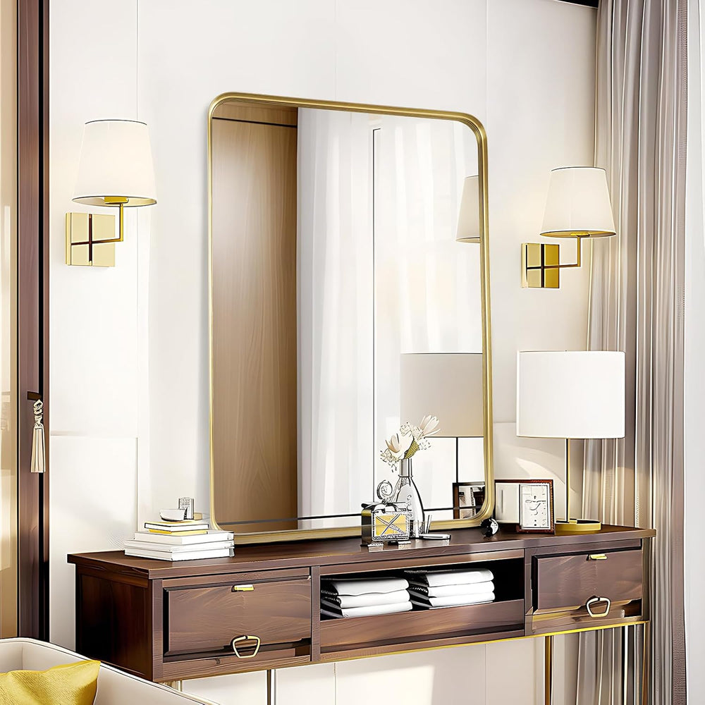 Gold Bathroom Vanity Mirror Over Sink 24x36, Large Wall Rectangle Mirror