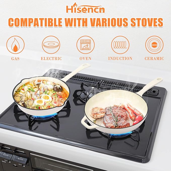 Hisencn Enameled Cast Iron Skillet Set
