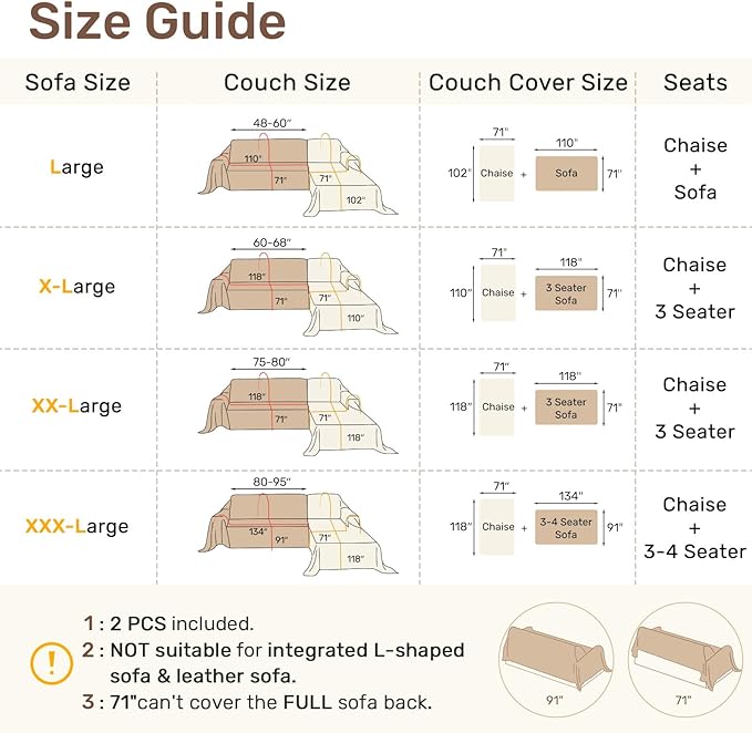 Sectional Couch Covers, 2 Pieces Washable L Shaped Couch Covers Sofa Blanket