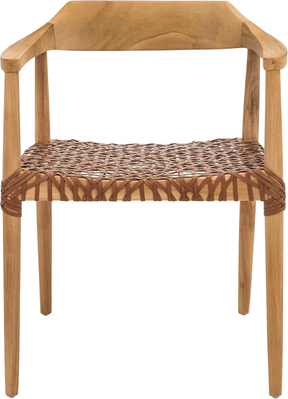 SAFAVIEH Home Collection Munro Natural Teak Wood/Light Honey Leather Woven Ac...