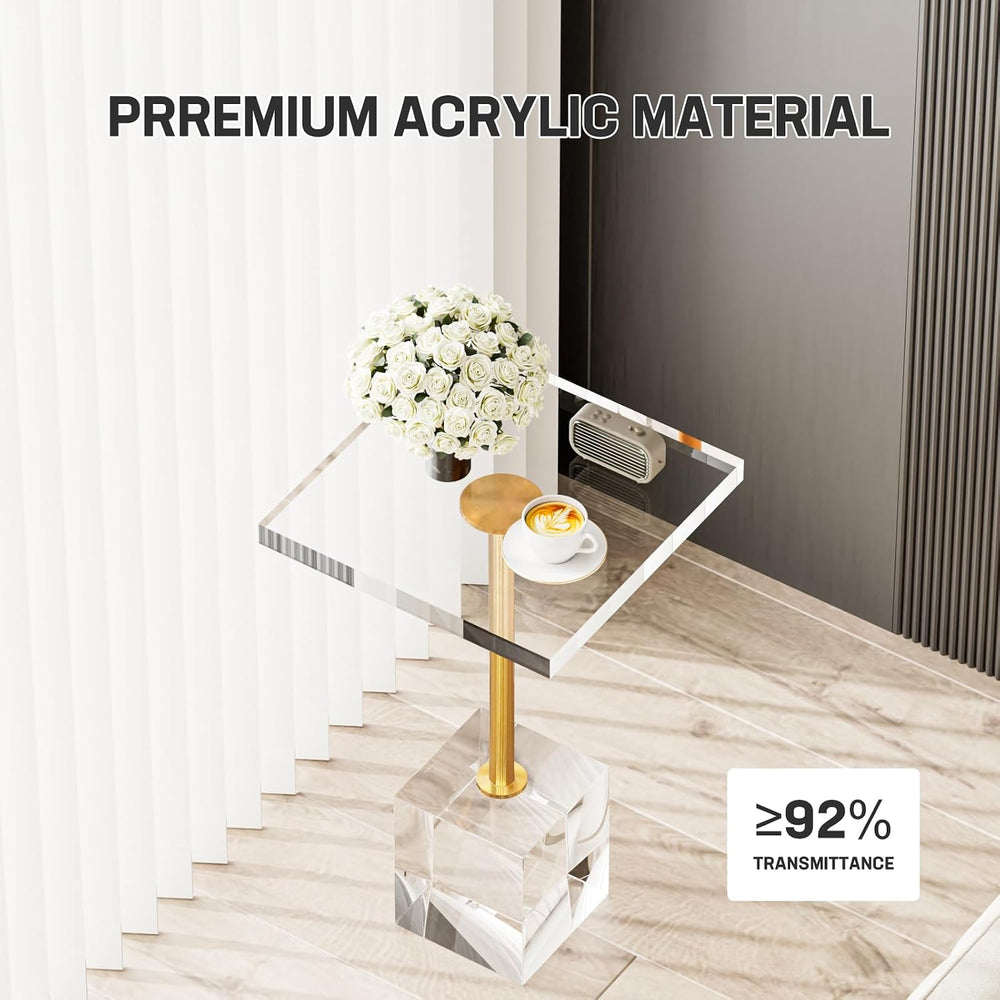 Acrylic End Table, Square Acrylic Drink Table with Metal Support Base, Modern...