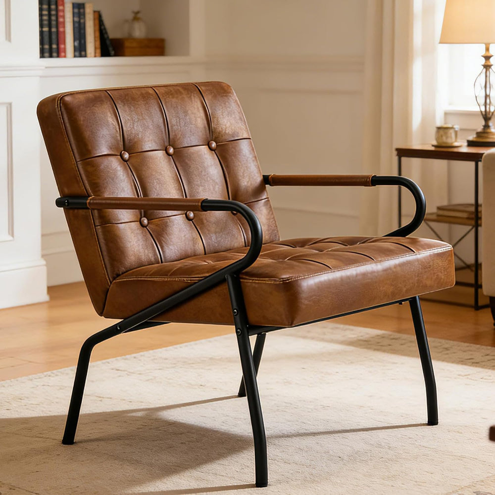 Leather Accent Chairs for Living Room, Mid-Century Modern Reading Chairs for ...