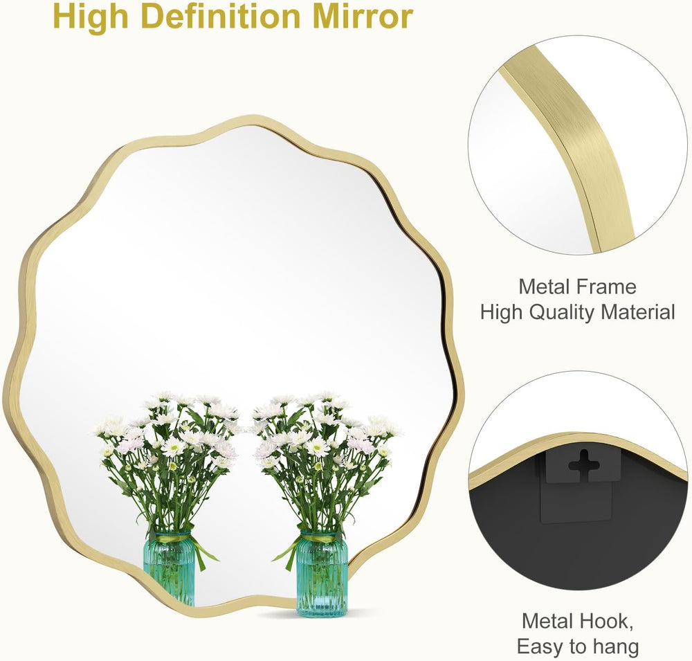 WallBeyond Round Wavy Mirror for Wall Decorative 24 inch, Modern Round Mirror...