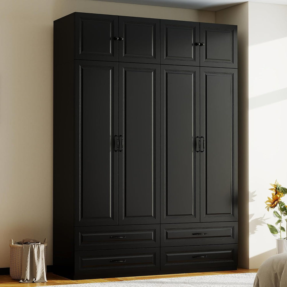 Black Armoire Wardrobe Closet: 88" Extra Tall Wardrobe Closet with 4 Dra...