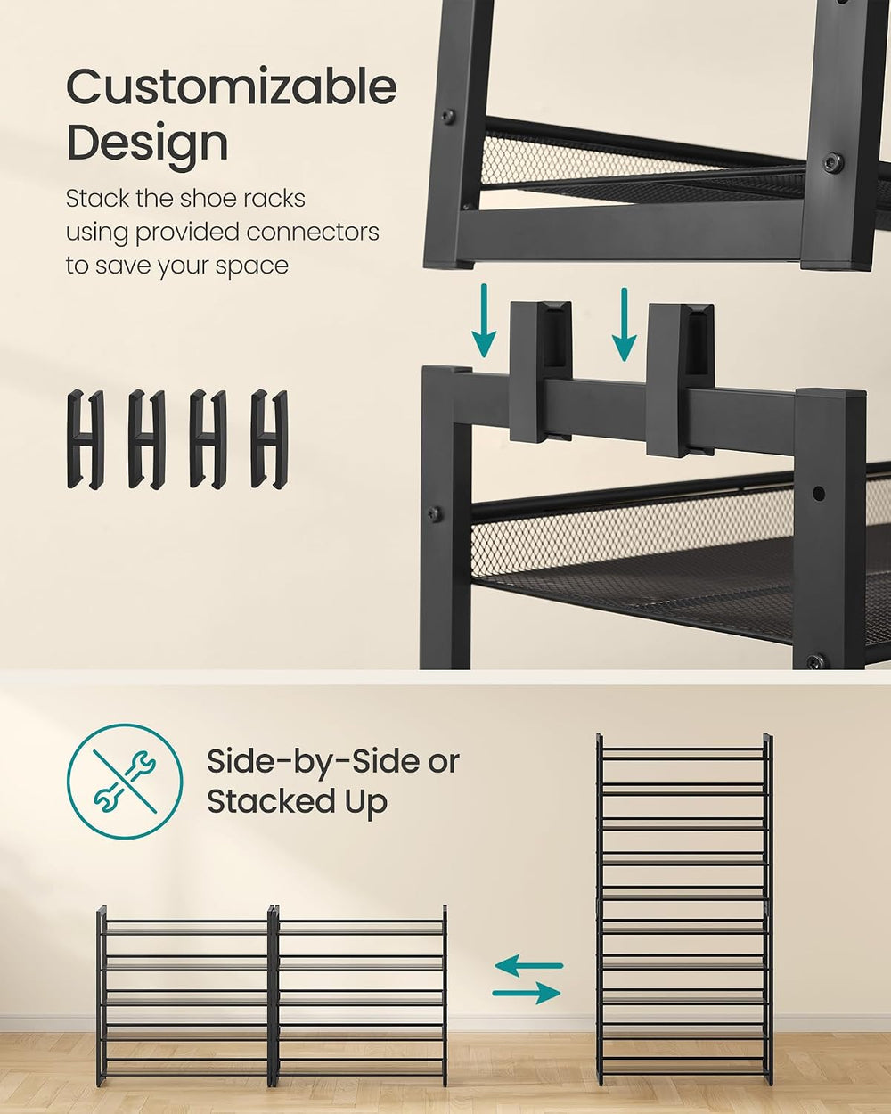 SONGMICS Shoe Rack, 10-Tier Shoe Organizer, Metal Rack for Garage, Set of 2, ...