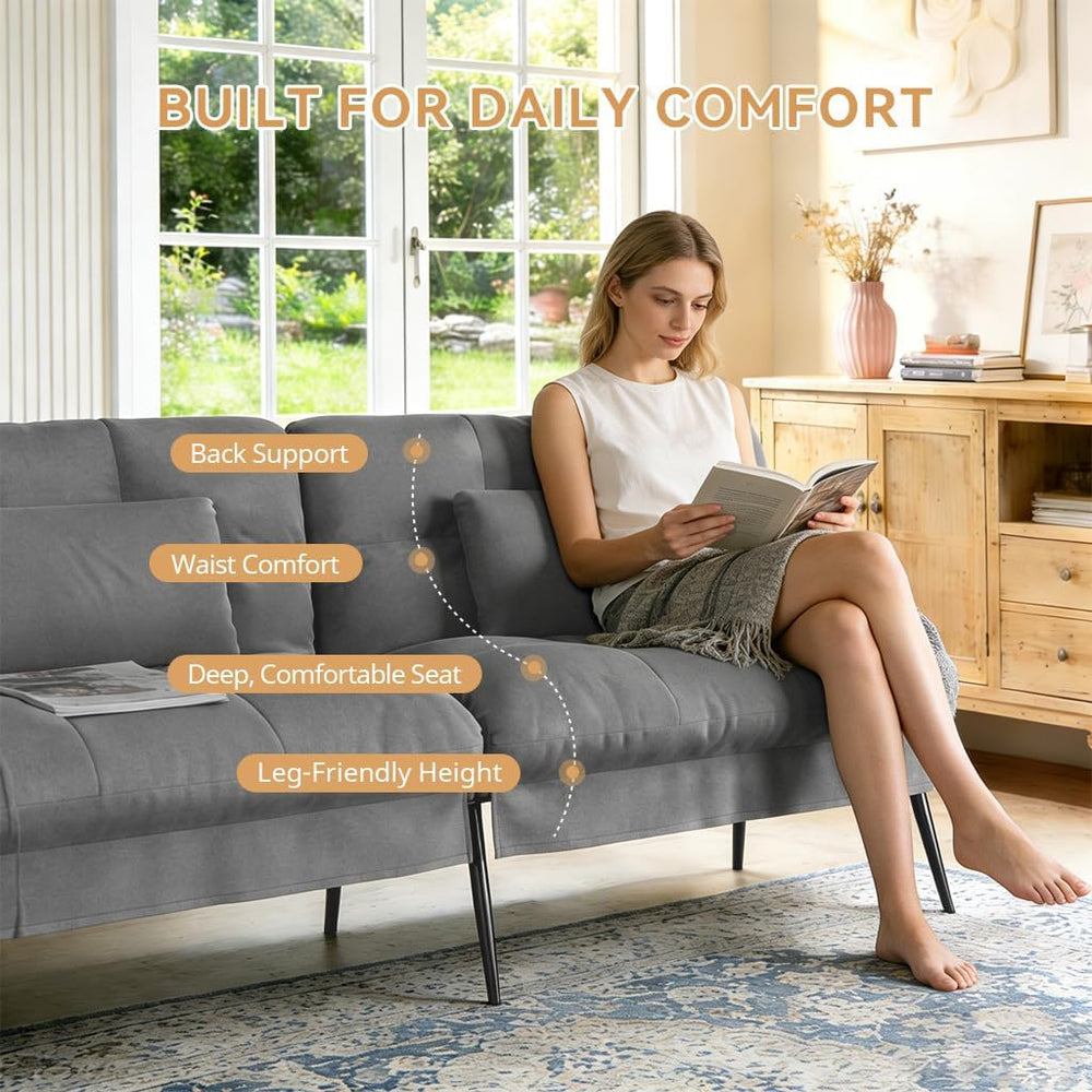 COMHOMA 72″ Futon Sofa Bed, Sleeper Sofa with Adjustable Backrest,Dark Grey
