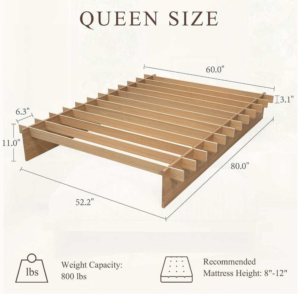 XIAO WEI Queen Wood Platform Bed Frame, Tool-Free Bed Frame, Natural
