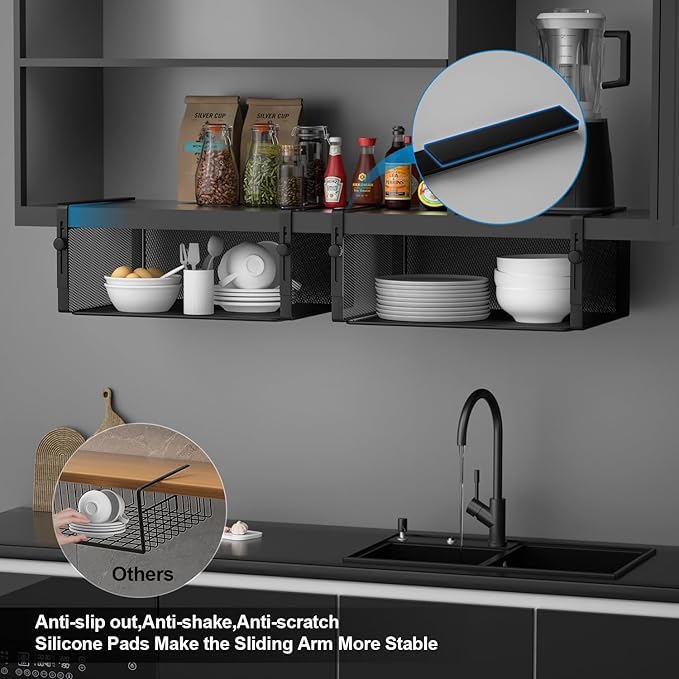 AmonHouseware 2Pack Under Shelf Basket Organizer, Adjustable Hanging Holder