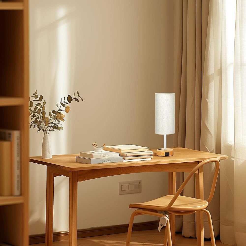 Bedside Table Lamp Set of 2 - Dimmable Touch, USB A+C, AC Outlet
