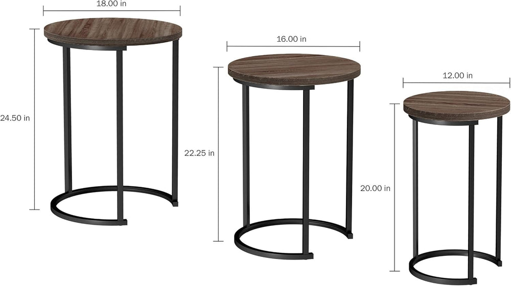 Lavish Home Nesting Tables - Set of 3 Round Side Tables for Living Room, Bedr...