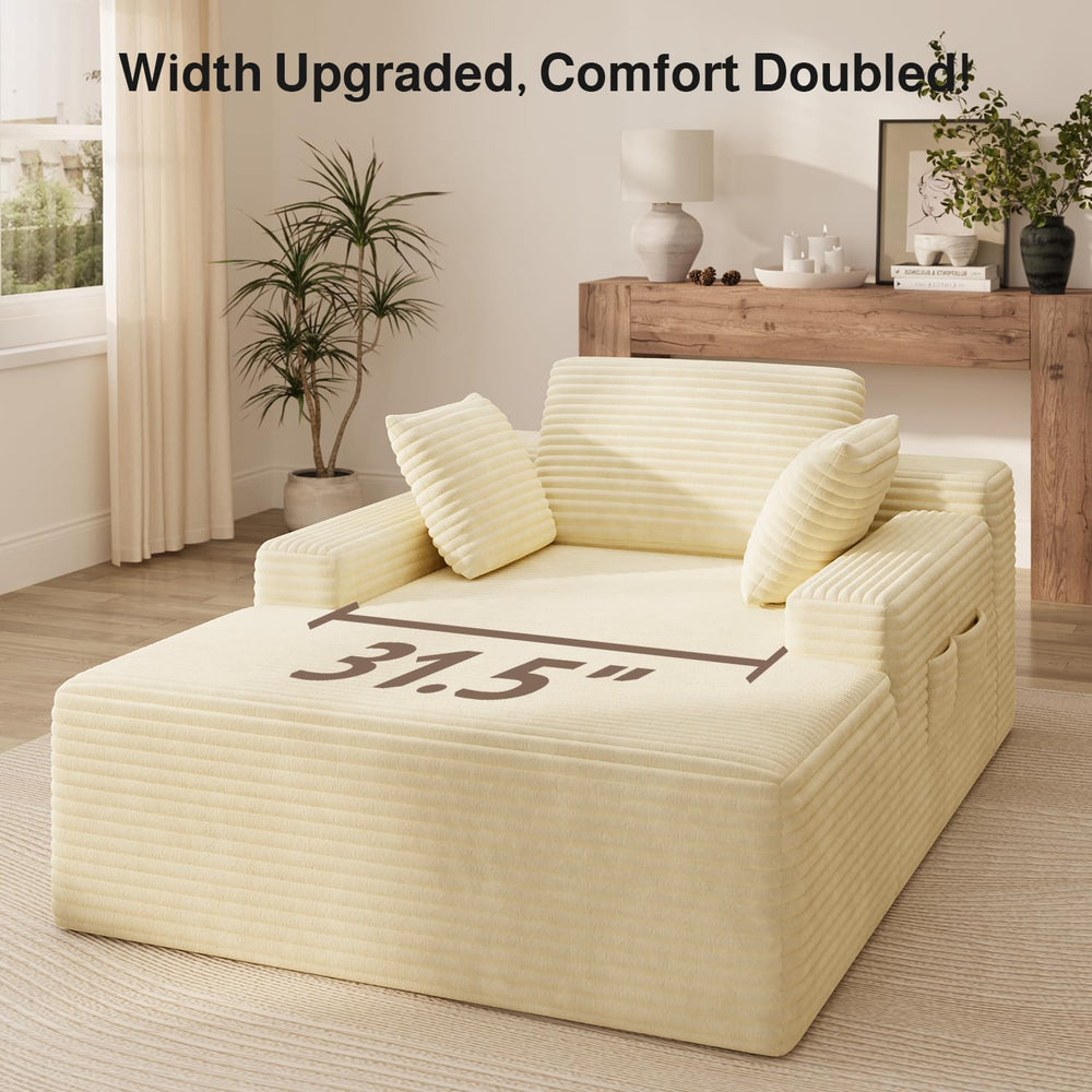 67" Boneless Chair, Chaise Lounge Chair Indoor with 3 Pillows, Beige